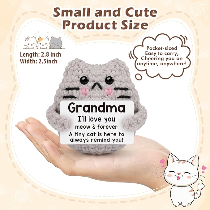 Grandma Gift Birthday Gifts for Grandma from Granddaughter Grandson Grandkids Emotional Support Crochet Cat Gifts for Grandmother Nana Gigi Granny Granmmy Christmas Stocking Stuffers