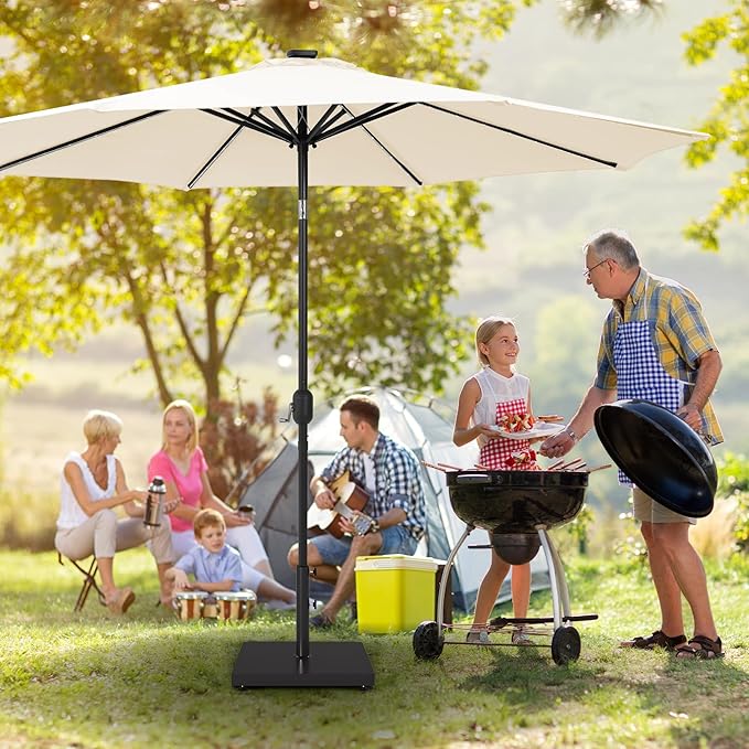 Sundale Outdoor Umbrella Base 42lbs with Stainless Steel Umbrella Tube, Heavy Duty Square Metal Built-in Cement Umbrella Stand, Black
