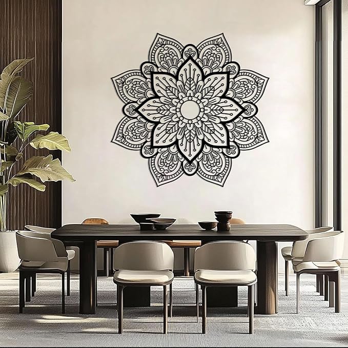 Metal Mandala Flower Wall Art, Large Metal Round Mandala Wall Decor, Lotus Flower Wall Decor, Modern Farmhouse Wall Art for Living Room, Bedroom, Office and Yoga Room (Silver, 19"x19"/47x47cm)
