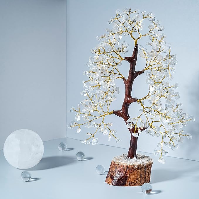 Clear Quartz Crystal Tree of Life - Chakra for Positive Energy, Feng Shui Decor - Gemstone Money Bonsai Tree, Good Luck Healing Crystals - Meditation Stones, Spiritual Unique Gift 10-12"