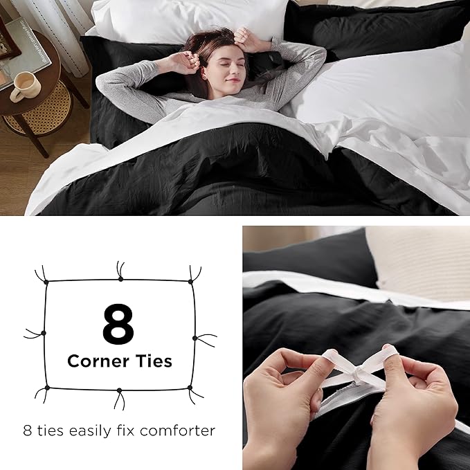 Bedsure Black Duvet Cover Twin/Twin XL Size - 2 Pieces Prewashed Cotton-Like Extra Soft Bedding Set, Includes 1 Twin Duvet Cover 68x90 Inches with Zipper Closure & 1 Pillow Sham, No Comforter