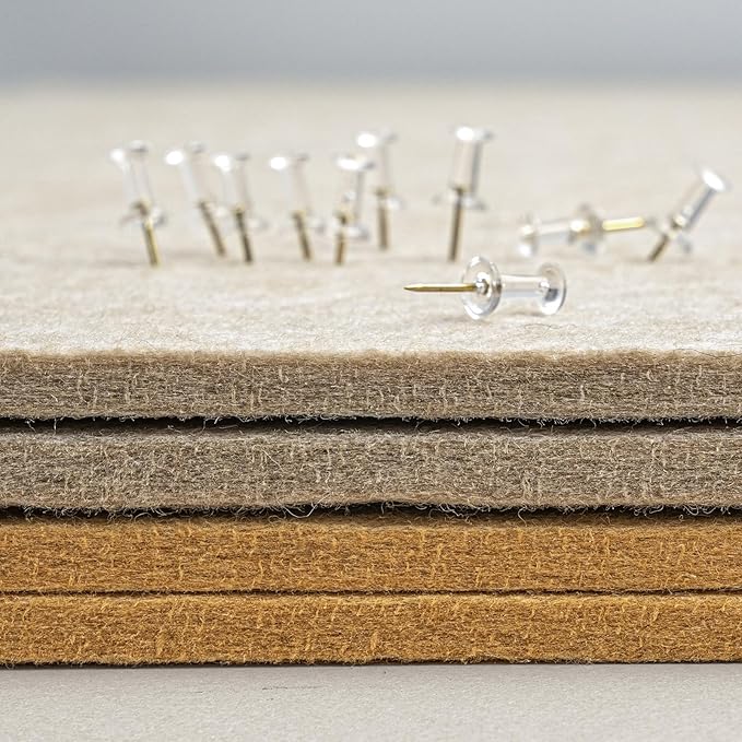 Bulletin Board, 24 x 18 inches Decorative Felt Pin Board, Cork Board Alternative for Wall, Foldable Photo Board with 20 Pushpins - Beige Brown