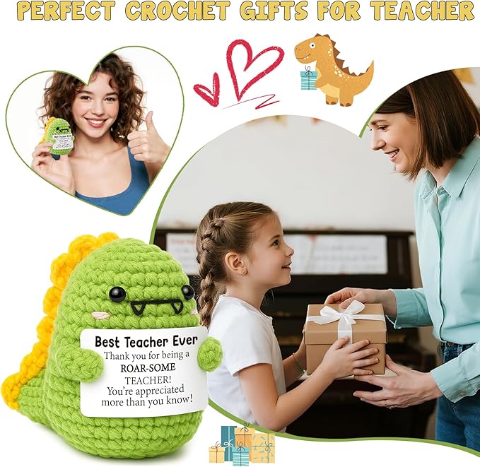 OCCdesign Mini Teacher Gifts for Christmas Teacher Appreciation Gifts for Best Teachers Ever Handmade Crochet Dinosaur Thank You Gift for Teachers Christmas Birthday Retirement Gift Ideas