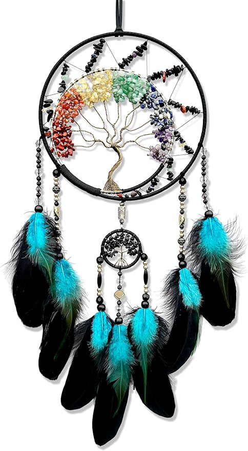 7 Chakras Dream Catchers, Tree of Life Dream Catchers Wall Decor, Rainbow Healing Crystal Stone Dreamcatcher for Bedroom Home Decor, Adults Boys Girls Festival Blessing Gift (7 Color Tree of Life)