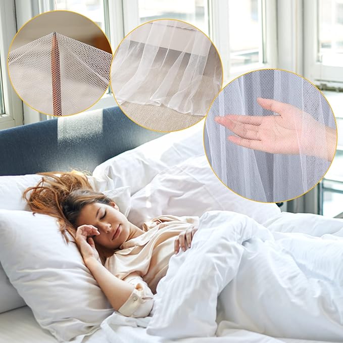 VISATOR Mosquito Net Bed Canopy, 4 Corner Post Canopy Bed Curtains with 4 Hanging Hooks, 30ft Tether and 4 Tassel Hanging Pendants for Full/Queen/King Size