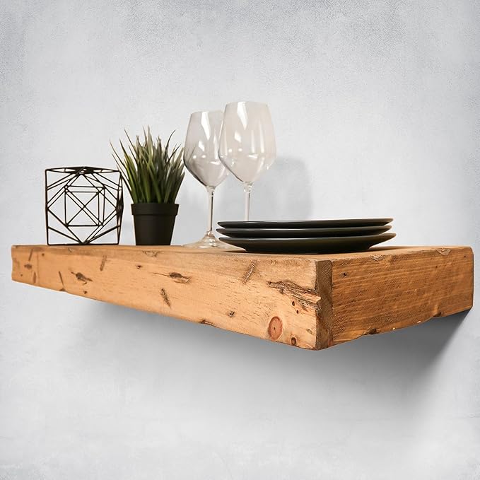 Urbandi Rustic Distressed Floating Shelves, Set of 2, Handmade Out of Pine Wood, 3 Inch Thick, Made in USA (Aged Oak, 48Lx3Hx6D)