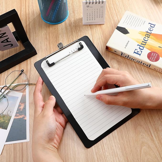 Sabary 3 Pack Bulk Mini Clipboards with Pen Holder Clip Black A5 Memo Clipboard 6x9 Plastic Check Presenters for Restaurants School Office Hotel Shopping List (Pen Not Included)