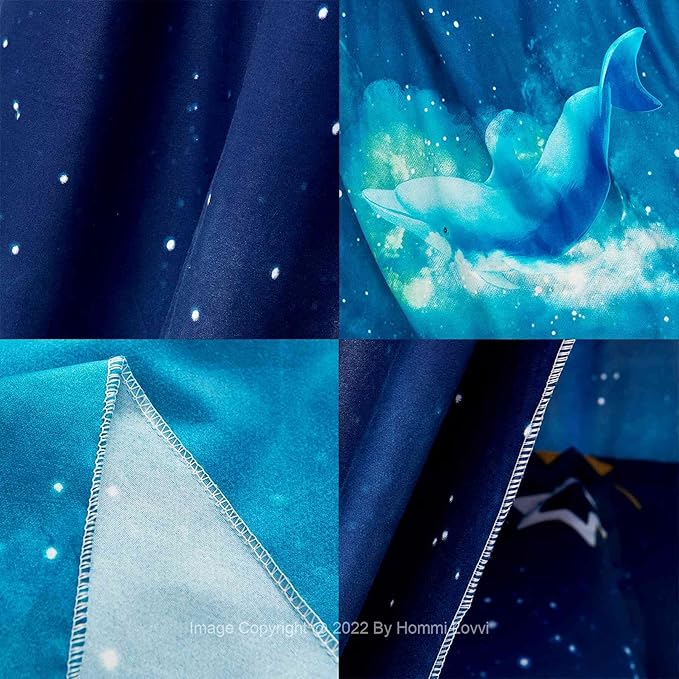 Ocean Print Kids Bed Canopy, Girls Princess Canopy Dreamy Room Decor, Soft Hanging Reading Nook Play Tent Canopy, Extra Large Full Size Bed Canopy with String Light