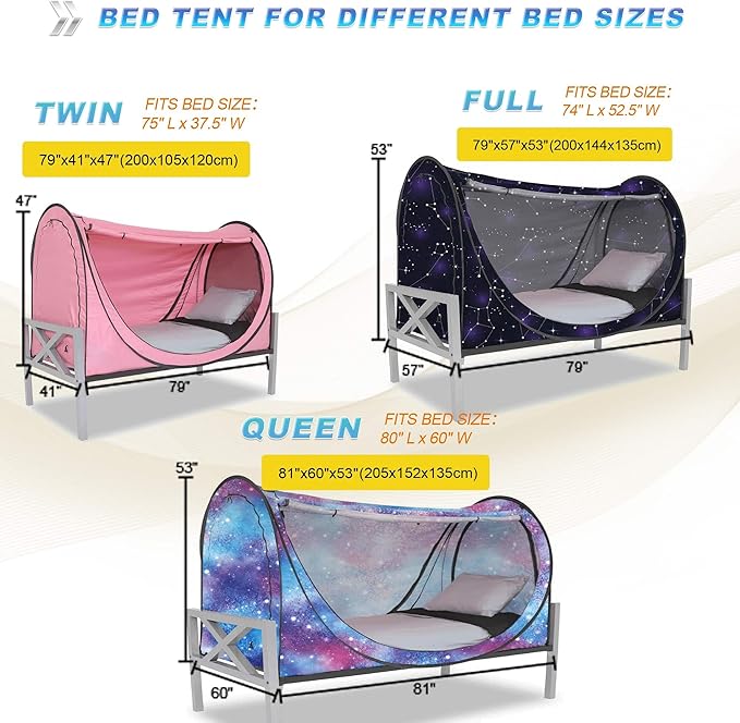 Privacy Pop up Eclipse Bed Tent Bed Drapes (Pink, Queen)