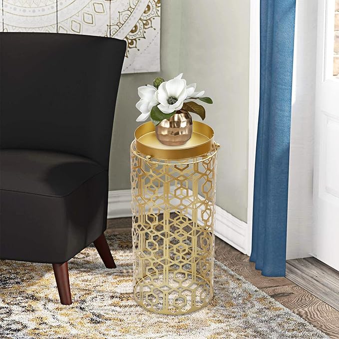 Adeco Metal Umbrella Stand Rack Holder Organizer Entryway Freestanding, for Canes, Walking Sticks, Gold Color