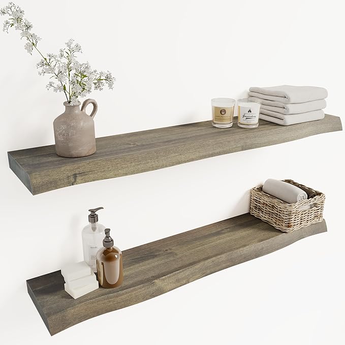 36" Acacia Live Edge Floating Shelves Set of 2 - Wall Mounted Wooden Shelf for Stylish Home Décor - Mocha Color 36x7.5x1.5 Inches