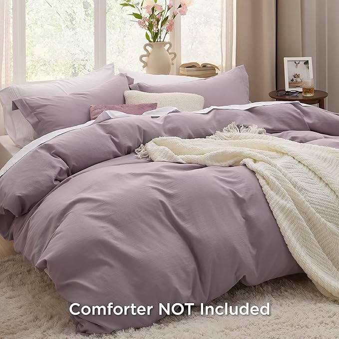 Bedsure Dusty Purple Duvet Cover Full Size - 3 Pieces Prewashed Extra Soft Cotton-Like Bedding Set, Includes 1 Duvet Cover 80x90 Inches with Zipper Closure & 2 Pillow Shams, Comforter Not Included