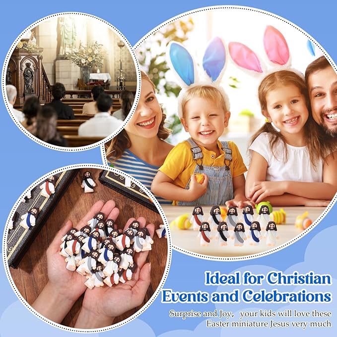 Bememo 100 Pcs Jesus Toys Original Design Mini Rubber Little Jesus Figurine to Hide and Seek Religious Party Favors Sunday School Craft Baptism Gifts for Easter Egg Stuffers (Dark Color)