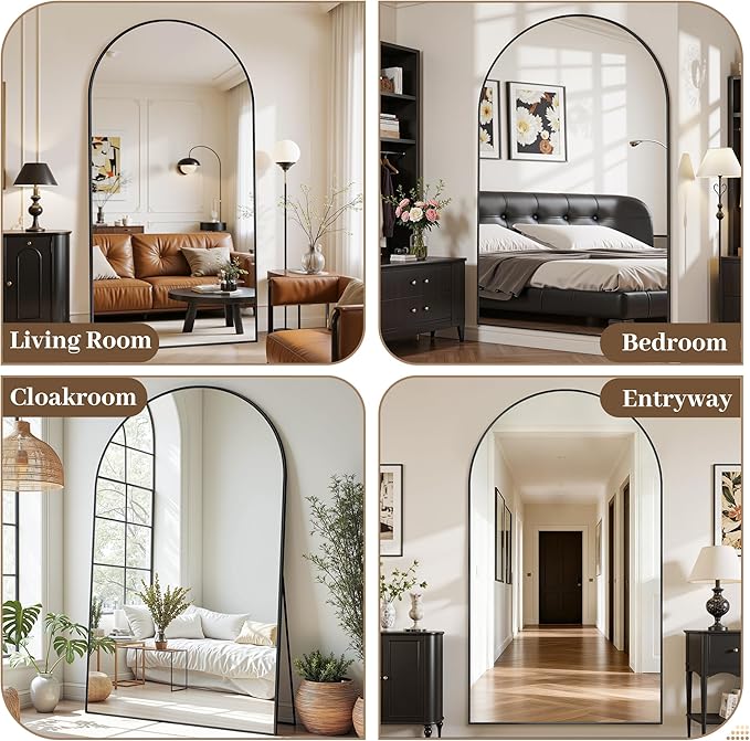 Suidia Arched Full Length Mirror, 90"x46" Floor Mirror Freestanding, Floor Standing Full Body Mirror with Stand for Bedroom, Hanging Leaning Mounted for Living Room Cloakroom, Black