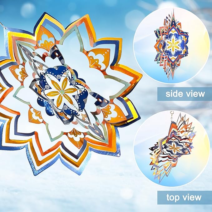 Mandala Wind Spinner - Starry Sky Design | 12-Inch Laser Cut Stainless Steel, Rustproof 3D Kinetic Hanging Wind Sculptures & Spinners for Indoor/Outdoor Garden Decor & Yard Art | Worth Gift