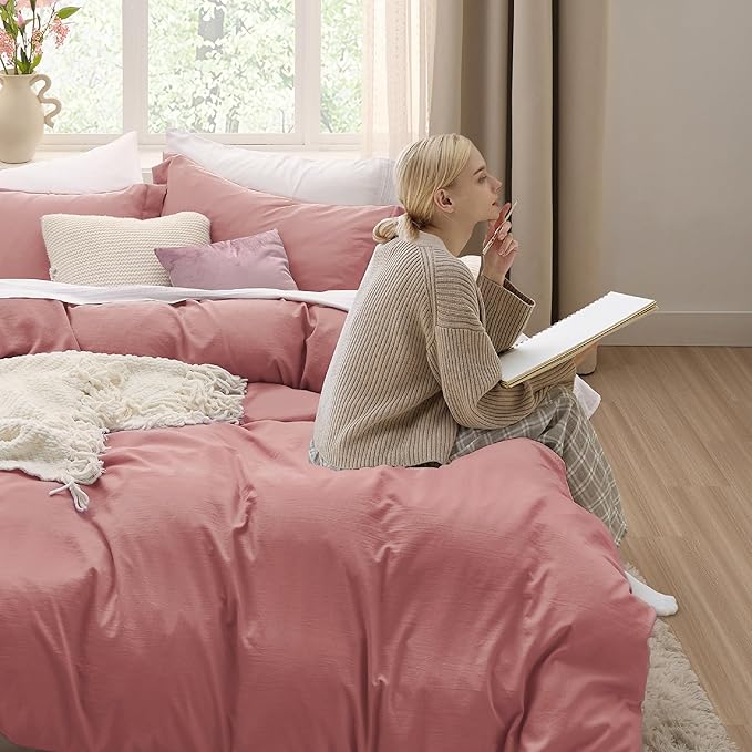 Bedsure Pink Clay Duvet Cover Full Size - 3 Pieces Prewashed Extra Soft Cotton-Like Polyester Bedding Set, Includes 1 Duvet Cover 80x90 Inches with Zipper Closure & 2 Pillow Shams, No Comforter