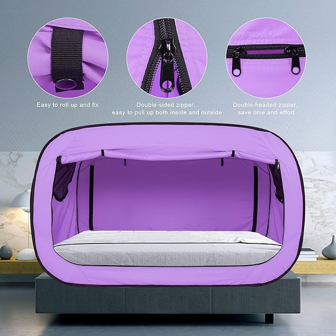 Bed Tent Twin Bed Canopy Portable Dream Tent for Adult Indoor Sleeping Tents with 2 Doors Breathable Private Space Tents, Violet