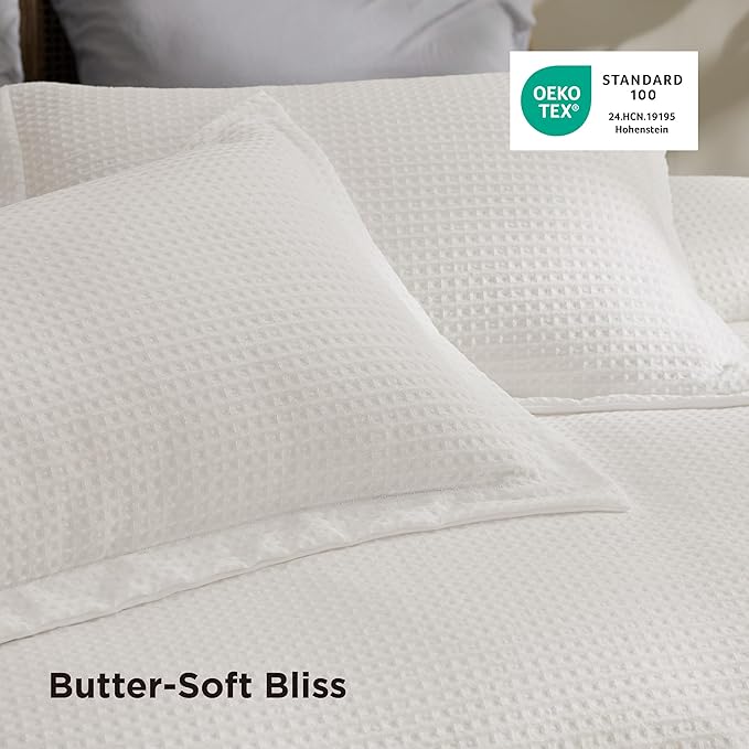 Bedsure Luxury Waffle Duvet Cover Queen Size - Textured Duvet Cover Set, Soft, Breathable Bedding Set (90"x90") with 2 Pillow Shams for All Season, Irovy White, Comforter Not Included