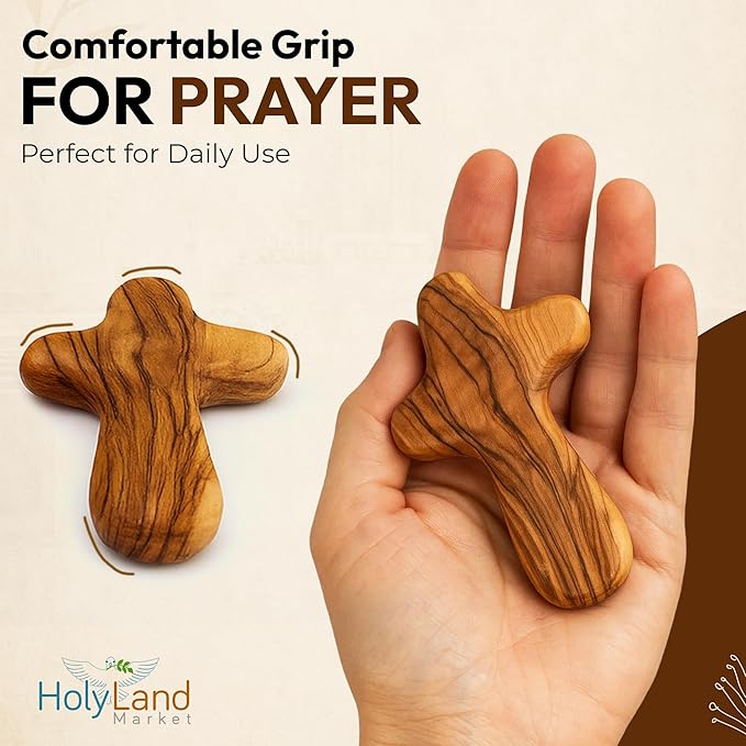 Holy Land Market Comfort/Holding Cross Also Known as Palm or Hand Cross With Velvet Bag And Two Certificates (4 Inches) (50)