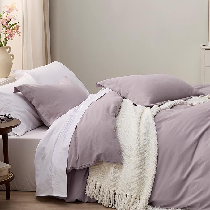 Bedsure Dusty Purple Duvet Cover Queen Size - 3 Pieces Prewashed Cotton-Like Extra Soft Bedding Set, Includes 1 Duvet Cover 90x90 Inches with Zipper Closure & 2 Pillow Shams, Comforter Not Included