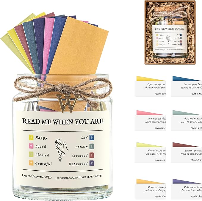 Bible Verse Jar for Christmas Gifts, Initial W Read Me When Prayer, Emotion and Feelings Scripture, Uplifting Jar Christian Gifts for Women, Scriptural Study Supplies Men Art Work for Family