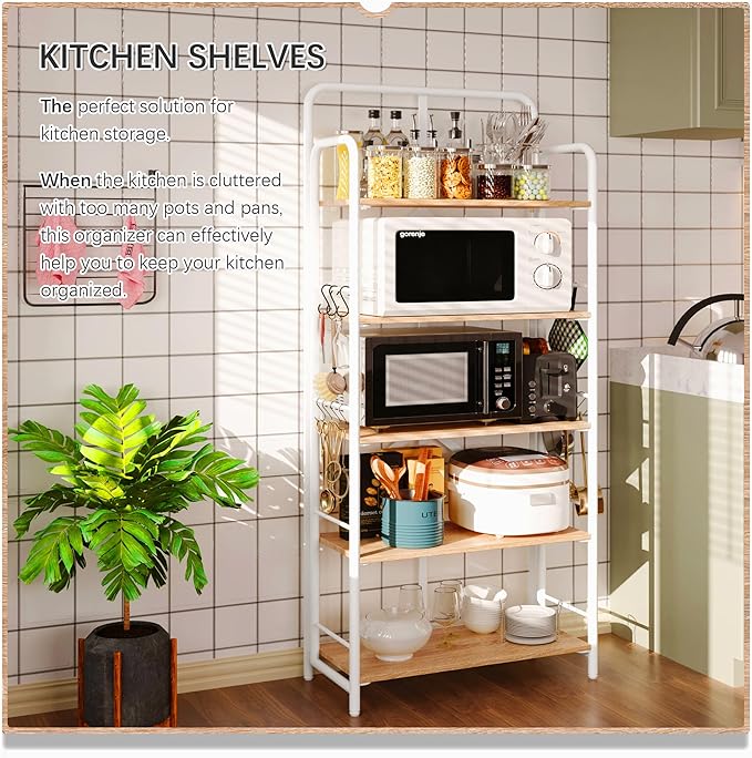 4NM No Assembly Folding Bookshelf, 5 Tiers Collapsible Book Shelves Open Industrial Foldable Storage Bookcase Shelf for Bedroom, Living Room, Home Office - Natural and White