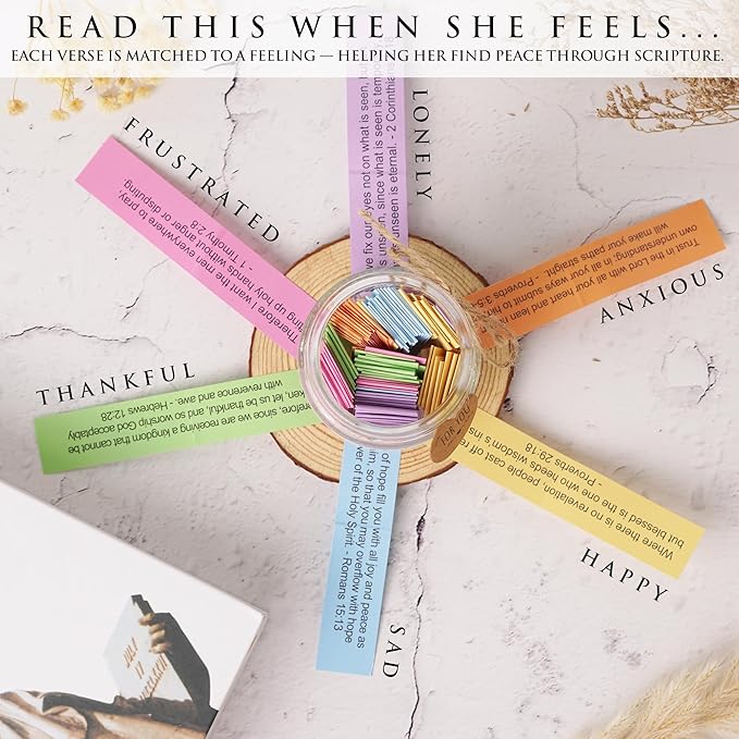 Bible Verse Jar for Daughter – 92 Color-Coded Scriptures of Encouragement, Birthday & Christmas Gift, Christian Keepsake, Daughter-in-Law Gift (Bible Jar For Wifey)