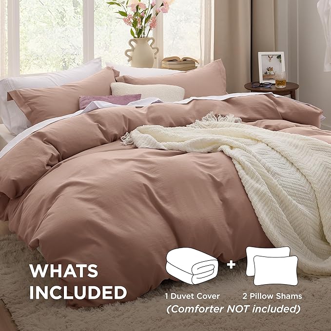 Bedsure Mocha Mousse Duvet Cover King Size - 3 Pieces Prewashed Cotton-Like Extra Soft Bedding Set, Includes 1 Duvet Cover 104x90 Inches with Zipper Closure & 2 Pillow Shams, Comforter Not Included