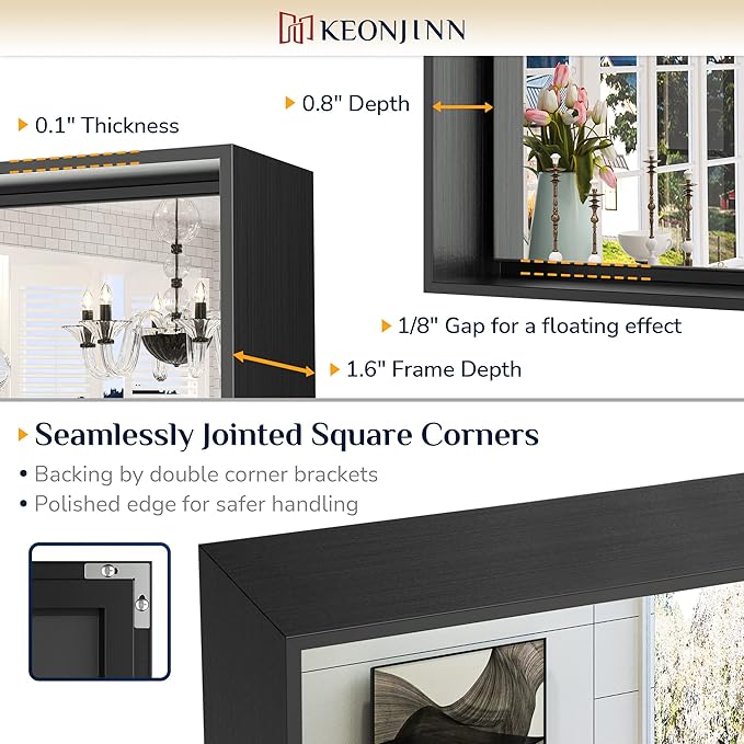 Keonjinn Black Bathoom Mirror 55 x 30 Inch, Large Rectangle Vanity Wall Mirror for Over Sink, Metal Framed Rectangular Mirrors, Brushed Black Modern Farmhouse Mirrors