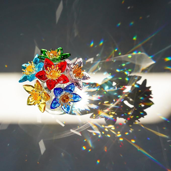Colorful Crystal Flower Figurine with Base Multicolor Floral Home Decor Christmas Tabletop Centerpiece