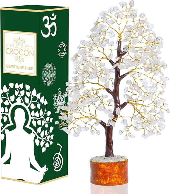 Clear Quartz Crystal Tree of Life - Chakra for Positive Energy, Feng Shui Decor - Gemstone Money Bonsai Tree, Good Luck Healing Crystals - Meditation Stones, Spiritual Unique Gift 10-12"