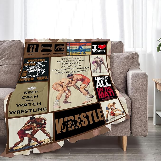 Wrestling Blanket for Boys Girls Women Men Wrestle Gifts Sports Throw Blanket Plush Cozy Flannel Fleece Fuzzy Blankets 80"X60"