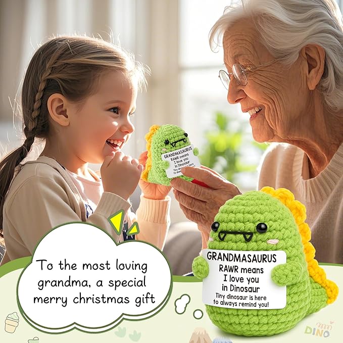 OCCdesign Mini Grandma Gifts for Christmas Funny Gifts for Grandma from Granddaughter Grandson I Love You Grandmother Gift for Great Grandmother Nana Gigi Handmade Crochet Dinosaur