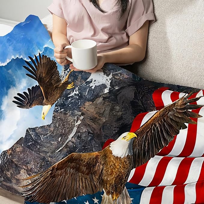 Eagle American Flag Throw Blanket for Boys, Men, Adults, Lovers, Girls, Kids, Women - Soft Warm Plush Fleece Flannel Decor for Couch, Sofa, Bed 50"x60"