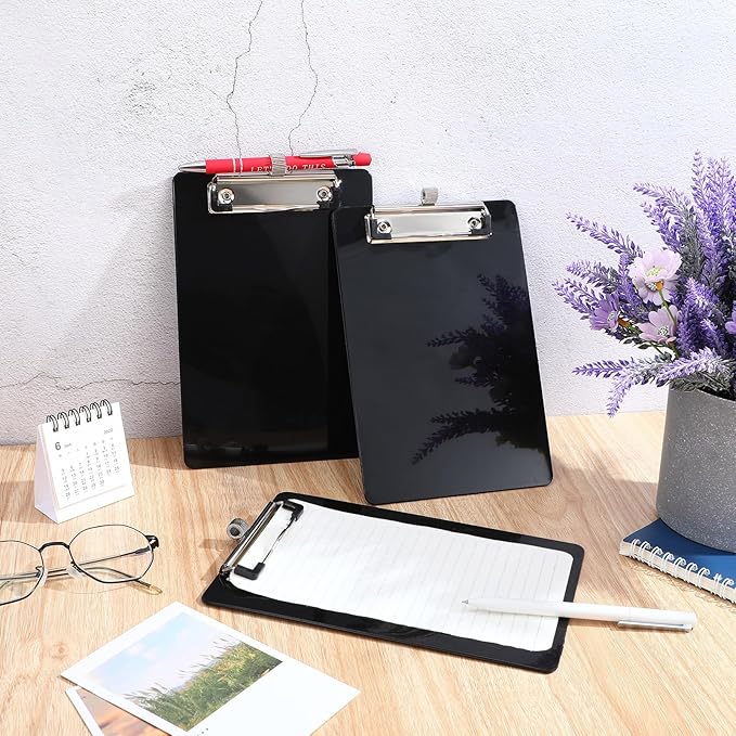 Sabary 3 Pack Bulk Mini Clipboards with Pen Holder Clip Black A5 Memo Clipboard 6x9 Plastic Check Presenters for Restaurants School Office Hotel Shopping List (Pen Not Included)