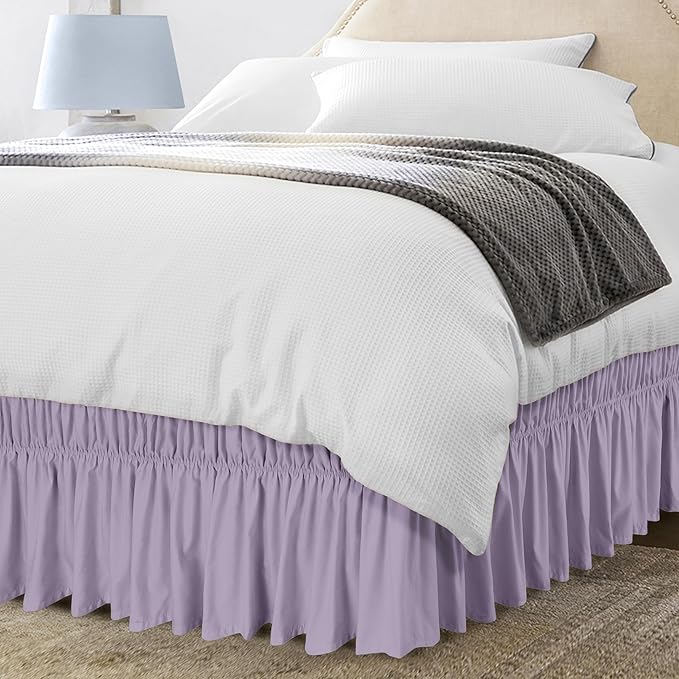 Utopia Bedding Queen Elastic Bed Ruffle - Easy Wrap Around Ruffle - Microfiber Bed Skirt with Adjustable Elastic Belt 16 Inch Tailored Drop - Hotel Quality Bedskirt, Fade Resistant (Queen, Lavender)