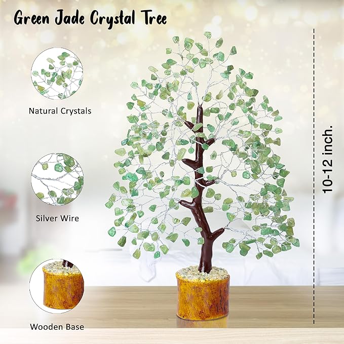 Green Jade Crystals Tree of Life Decor for Shelf Healing Crystals Spiritual Gift Sage Green Office & Room Decor House Warming Gifts New Home Decor Feng Shui Birthday Gifts for Women & Men