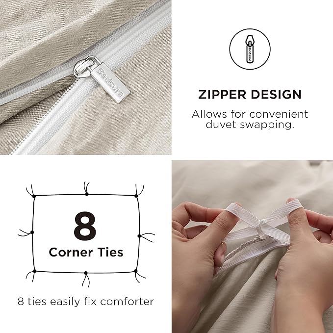 Bedsure Duvet Cover King Size with Fitted Sheet - 4 Pieces Prewashed Polyester Extra Soft Bedding Set, Includes 1 Duvet Cover 104''x90'' with Zipper Closure, 2 Pillow Shams, 1 Fitted Sheet, Linen