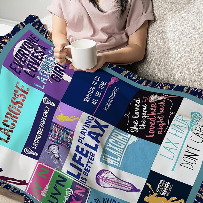 Lacrosse Throw Blanket for Women Girls, Lacrosse Sport Fleece Blankets Lightweight Fuzzy Cozy Plush Flannel Fleece Decor for Bed Sofa 50"x60"