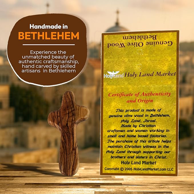 Holy Land Market Comfort/Holding Cross Also Known as Palm or Hand Cross With Velvet Bag And Two Certificates (4 Inches) (50)