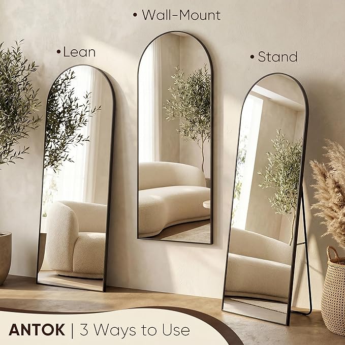 Antok Full Length Mirror, 81"x41" Floor Mirror, Arched Floor Standing Freestanding Arch Full Body Mirrors with Stand for Bedroom, Hanging Mounted for Living Room Cloakroom,Black