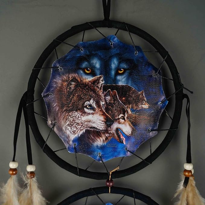 Remorelt Wolf Eagle Bear Dream Catcher Bedroom Wall Decor, Christmas Home Decoration, Room Accessory, White Moon Feather Decoration - Unique Home Craft Wall Pendant (DC02 6Inch Mix)