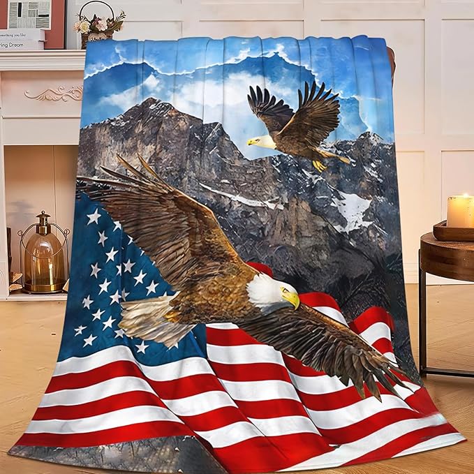 Eagle American Flag Throw Blanket for Boys, Men, Adults, Lovers, Girls, Kids, Women - Soft Warm Plush Fleece Flannel Decor for Couch, Sofa, Bed 40"x50"
