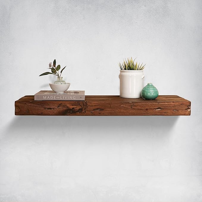 Urbandi Rustic Distressed Floating Shelves, Set of 2, Handmade Out of Pine Wood, 3 Inch Thick, Made in USA (Provincial, 48Lx3Hx6D)