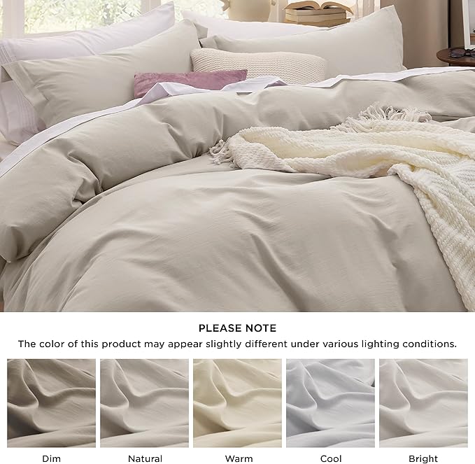 Bedsure Oversized King Duvet Cover - 3 Pieces Prewashed Cotton-Like Polyester Extra Soft Bedding Set, Includes 1 Duvet Cover 120x98 Inches with Zipper Closure & 2 Pillow Shams, Linen, No Comforter