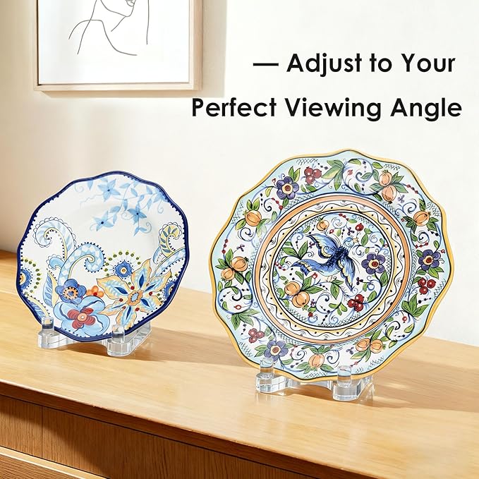 2 Pack Acrylic Easel Display，Plate Stand for Display，Adjustable Clear Display Holder for 4" to 8" Platter, Book, Card, Frame, Picture, Artwork, Plaque ( Small-2pcs 4"-8")