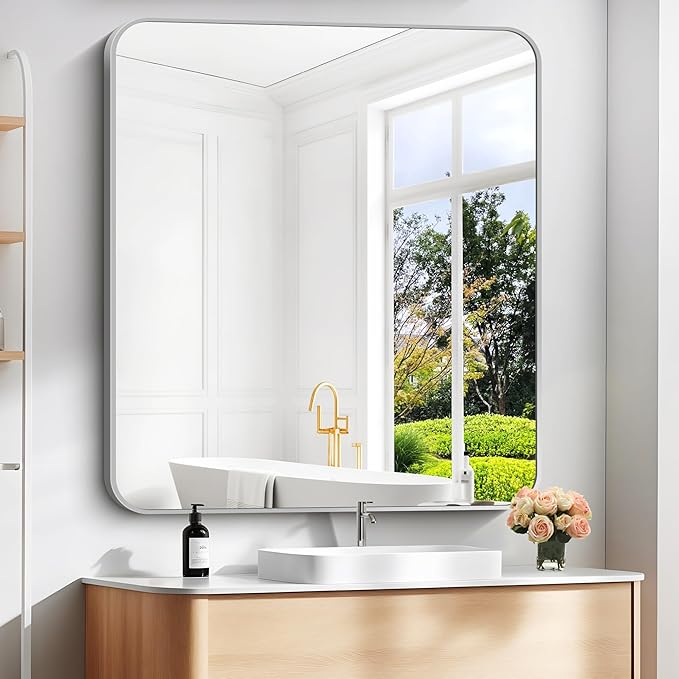 40" x 36"Bathroom Mirror, Silver Wall Mirror with Metal Frame, Decorative Rectangular Vanity Mirror for Bedroom Bathroom Living Room Entryway (Horizontal/Vertical)