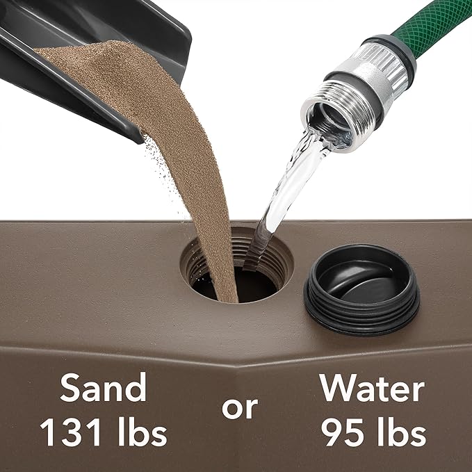 Casafield Patio Umbrella Base, 131lb Capacity, Fillable Heavy Duty Rolling Stand for Outdoor, Patio, Lawn, Deck, Poolside - Brown