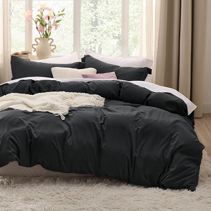 Bedsure Black Duvet Cover Twin/Twin XL Size - 2 Pieces Prewashed Cotton-Like Extra Soft Bedding Set, Includes 1 Twin Duvet Cover 68x90 Inches with Zipper Closure & 1 Pillow Sham, No Comforter