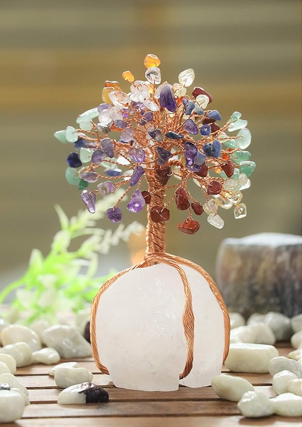 7 Chakra Crystal Tree of Life with Quartz Base – Crystal Room & Home Decor, Cute Home Birthday Gifts for Men & Crystals and Healing Stones for Women Mom Sister Gemstone Tree for Shelf & Bedroom Decor